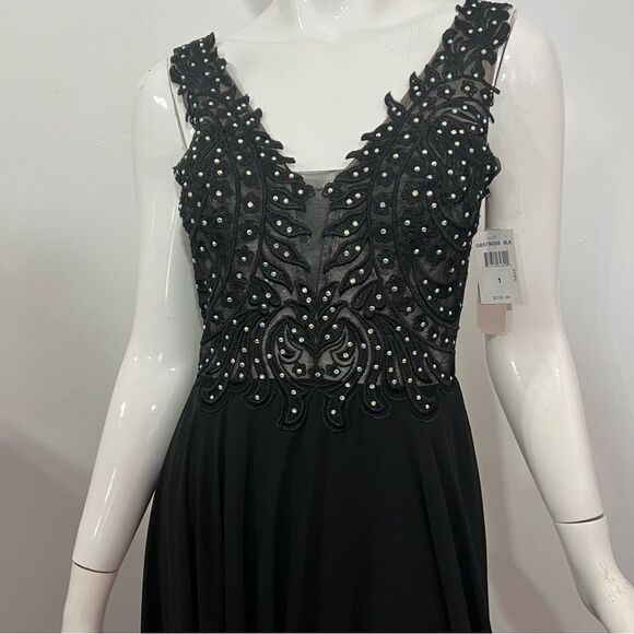 NWT Gianni Bini Black Mesh Crystal Studded Bodice Maxi Dress -- 1 - Picture 3 of 12